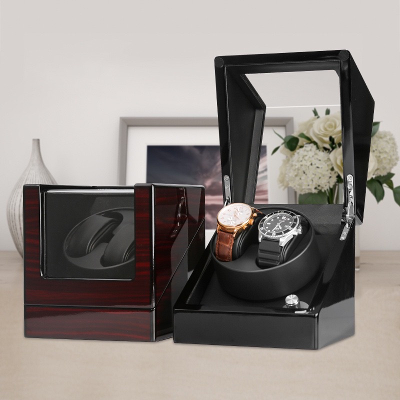 Watch Winder Single - 2슬롯 자동 정지 LED 광택 나무