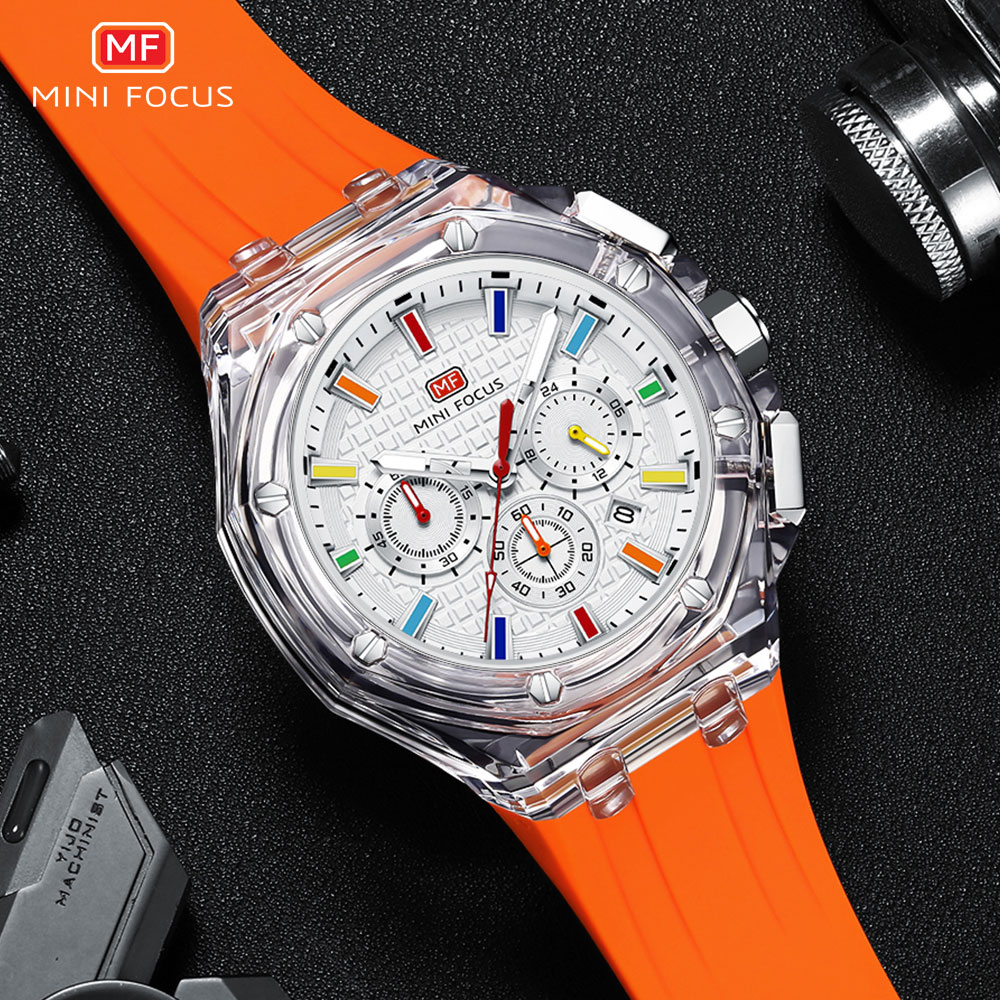 Silicone Sport Band - MINI FOCUS 남성용 스포츠 쿼츠 시계,