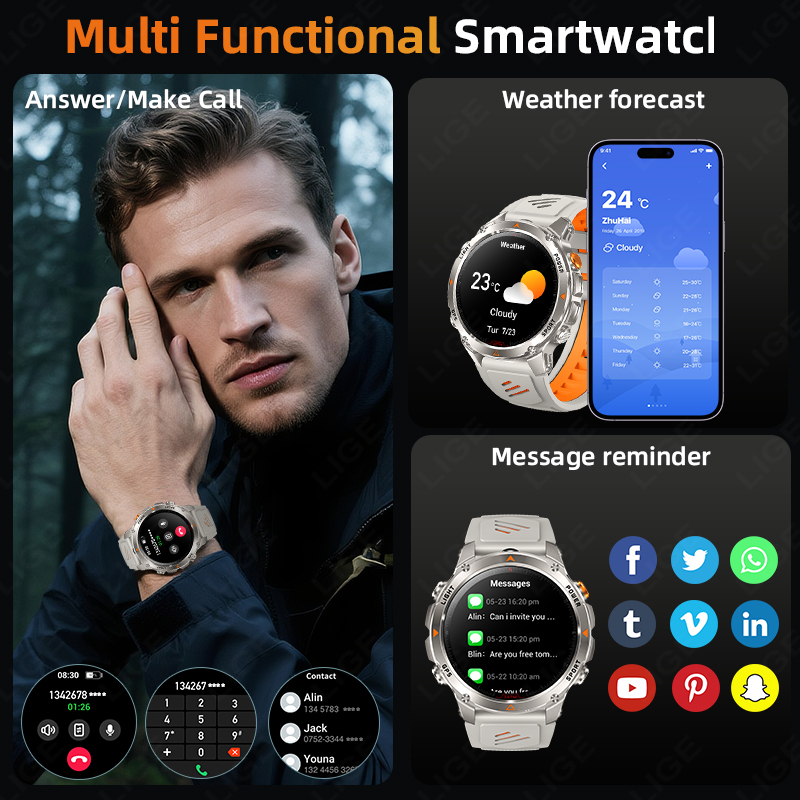 LIGE 러기드 GPS 트랙 스마트워치 남성용 LED  - Watch Smart Smartwatch 리뷰 및 가격