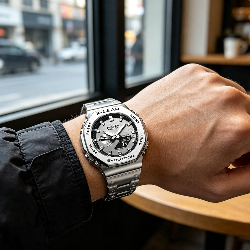 X-GEAR 듀얼 디스플레이 디지털 스포츠 시계 스틸  - Smartwatch Casual Watches For Men 리뷰 및 가격