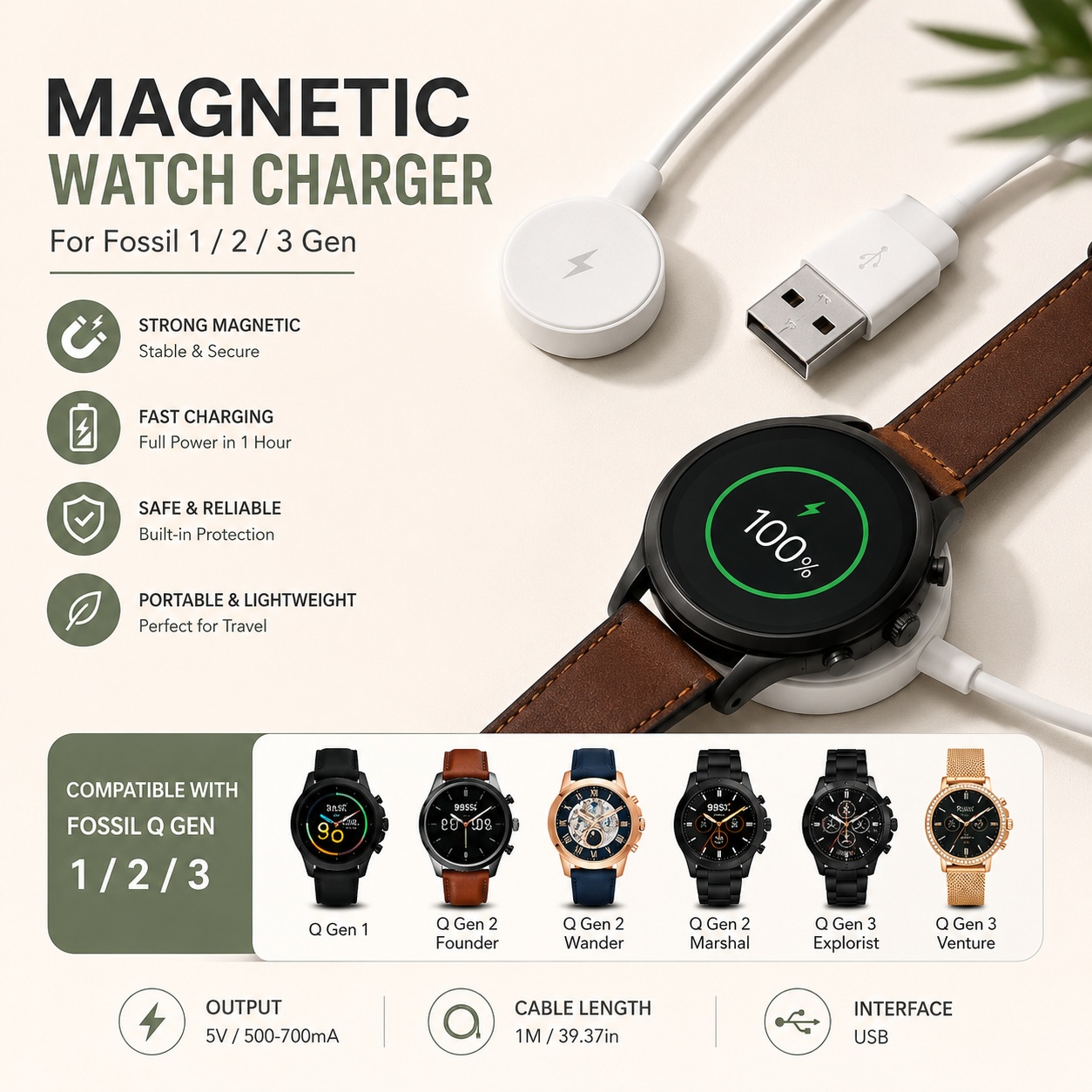 USB 시계 충전기 어댑터 스마트워치 충전 케이블 도크 - Fossil Watches Smartwatch Charger 리뷰 및 가격