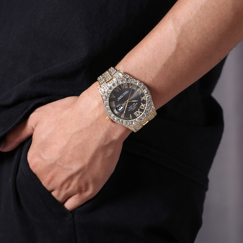 남성용 쿼츠 시계 고급 스틸 밴드 풀 다이아몬드 별빛  - Smartwatch Casual Watches For Men 리뷰 및 가격