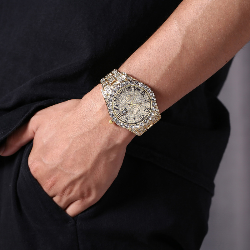남성용 쿼츠 시계 고급 스틸 밴드 풀 다이아몬드 별빛  - Smartwatch Casual Watches For Men 리뷰 및 가격